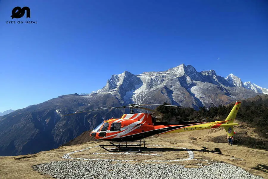 Helicopter tour to Everest stopping at Everest view hotel Namche.