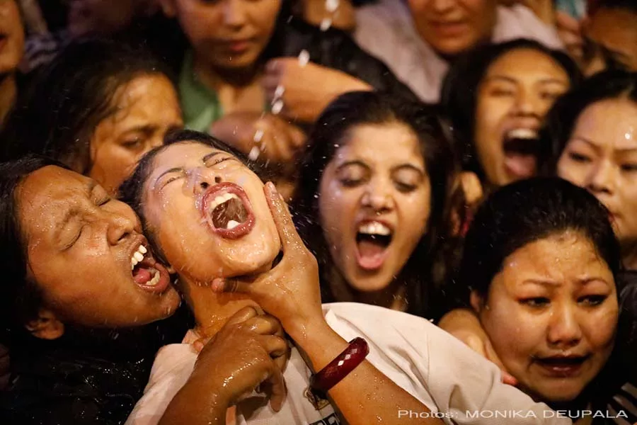 Drinking rice wine during Indra Jatra festial of Kathmandu